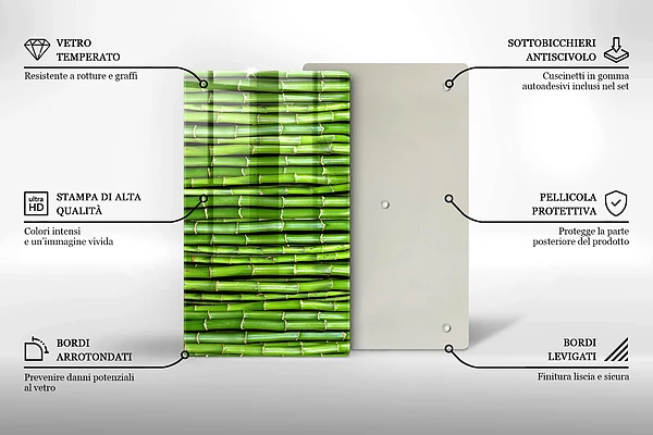 Skärbräda i glas med naturmotiv av bambu