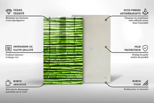 Skärbräda i glas med naturmotiv av bambu