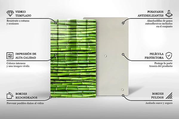 Skärbräda i glas med naturmotiv av bambu
