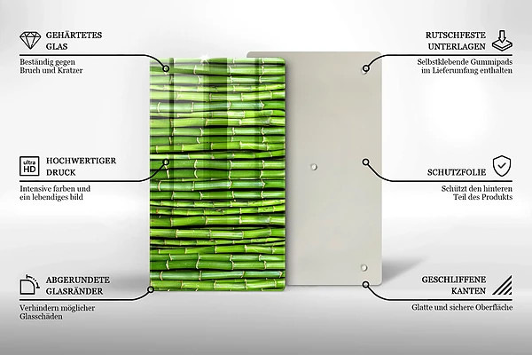 Skärbräda i glas med naturmotiv av bambu