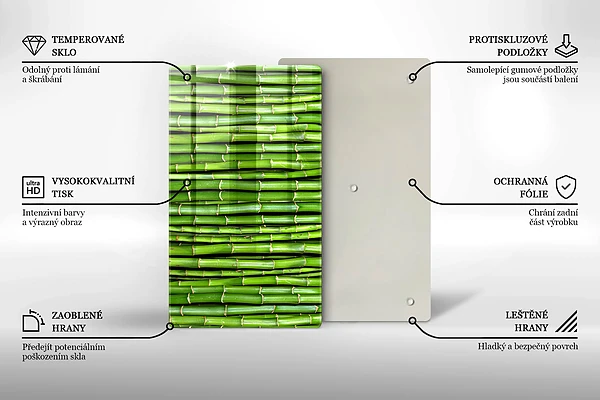 Skärbräda i glas med naturmotiv av bambu