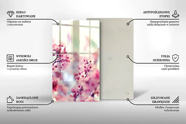 Glasskärbräda med motiv av vårrosa blommor