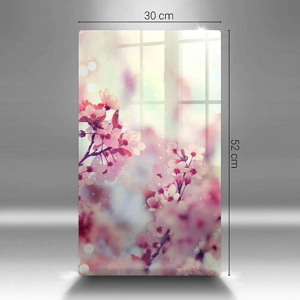 Glasskärbräda med motiv av vårrosa blommor