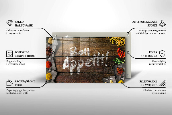 Skärbräda i härdat glas Bon Appetit-tecken på brädorna