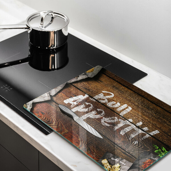 Skärbräda i härdat glas Bon Appetit-tecken på brädorna