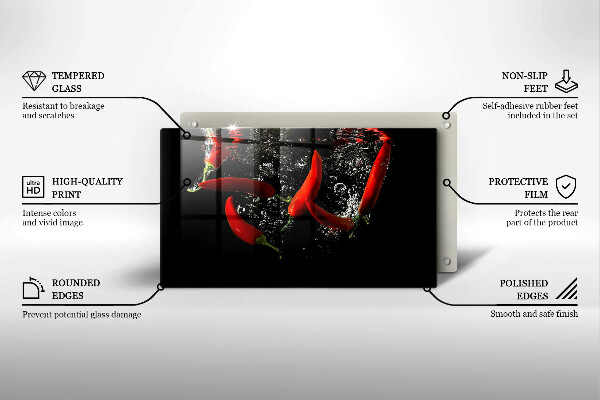 Skärbräda i härdat glas Chilipeppar i vatten