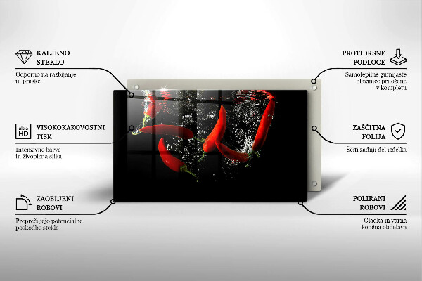 Skärbräda i härdat glas Chilipeppar i vatten