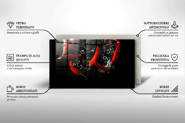 Skärbräda i härdat glas Chilipeppar i vatten