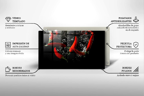 Skärbräda i härdat glas Chilipeppar i vatten
