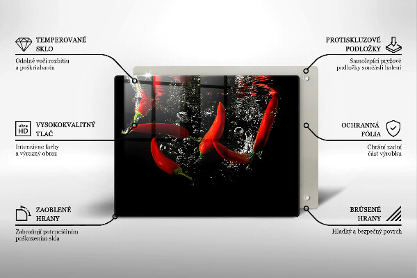 Skärbräda i härdat glas Chilipeppar i vatten