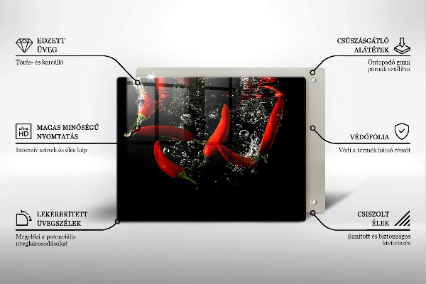 Skärbräda i härdat glas Chilipeppar i vatten