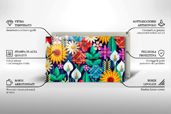 Skärbräda i härdat glas Illustration äng blommor
