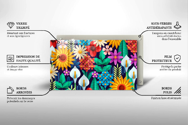 Skärbräda i härdat glas Illustration äng blommor