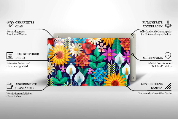 Skärbräda i härdat glas Illustration äng blommor