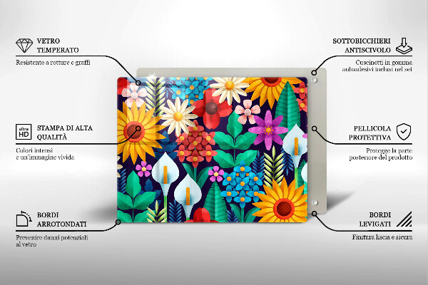 Skärbräda i härdat glas Illustration äng blommor