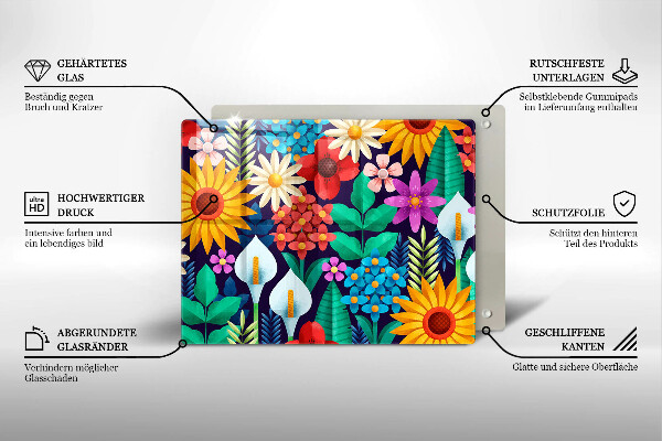 Skärbräda i härdat glas Illustration äng blommor