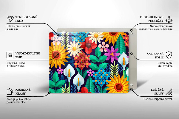 Skärbräda i härdat glas Illustration äng blommor