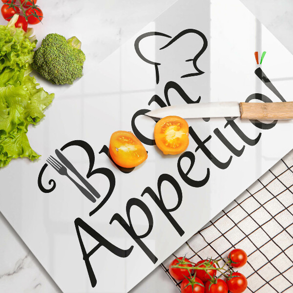 Skärbräda i härdat glas Inskriptionen Buon Appetito!