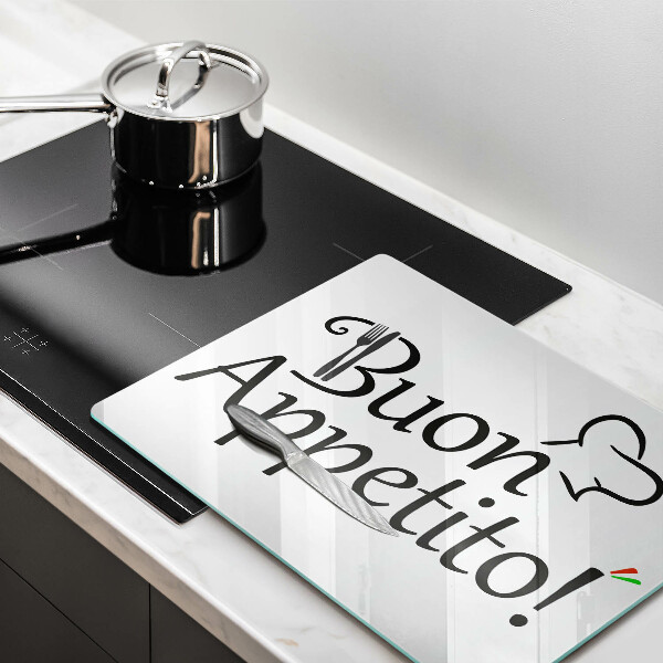 Skärbräda i härdat glas Inskriptionen Buon Appetito!