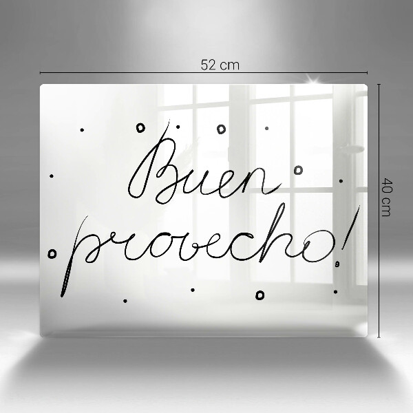 Skärbräda i härdat glas Inskriptionen Buen provecho!