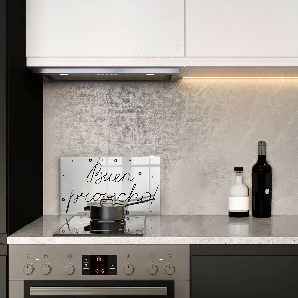 Skärbräda i härdat glas Inskriptionen Buen provecho!