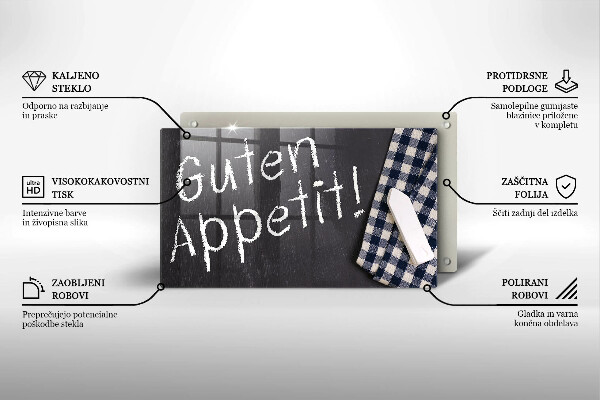 Skärbräda i härdat glas Inskriptionen God aptit!