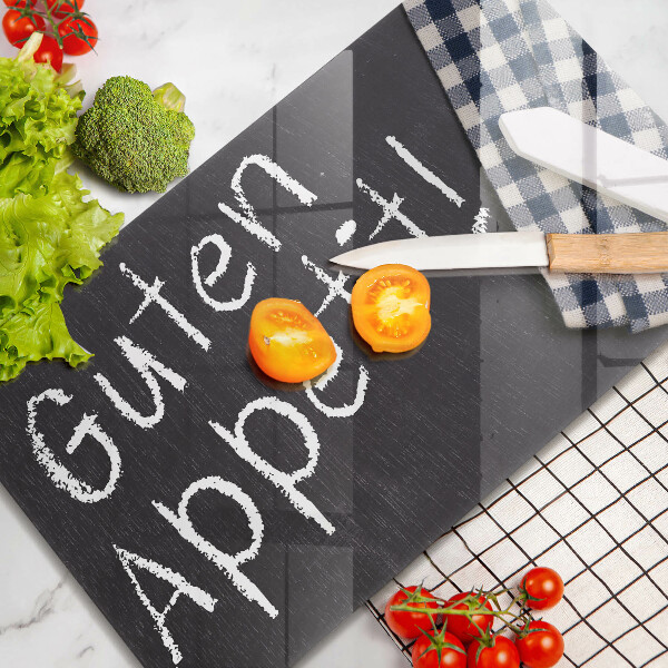 Skärbräda i härdat glas Inskriptionen God aptit!