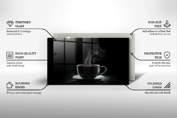 Skärbräda i härdat glas En varm kopp kaffe