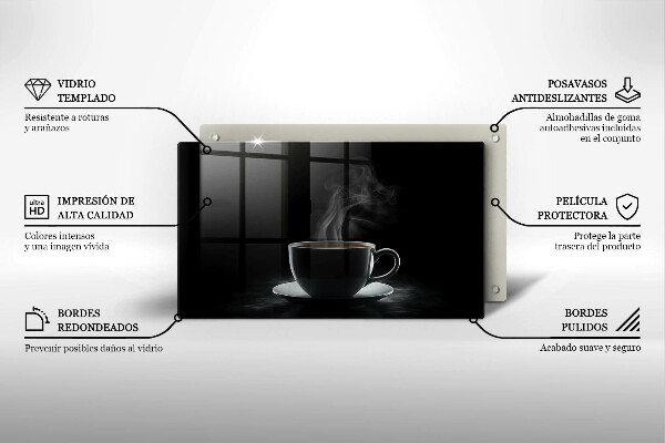 Skärbräda i härdat glas En varm kopp kaffe