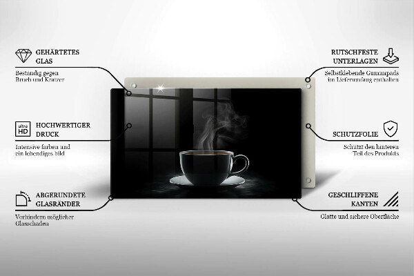 Skärbräda i härdat glas En varm kopp kaffe