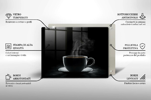 Skärbräda i härdat glas En varm kopp kaffe