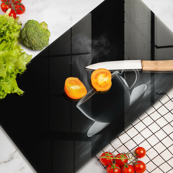 Skärbräda i härdat glas En varm kopp kaffe