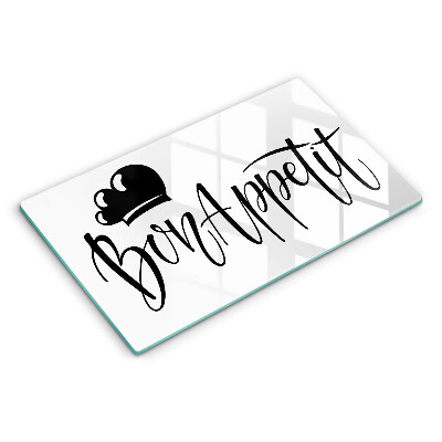 Skärbräda i härdat glas Inskriptionen Bon Appetit