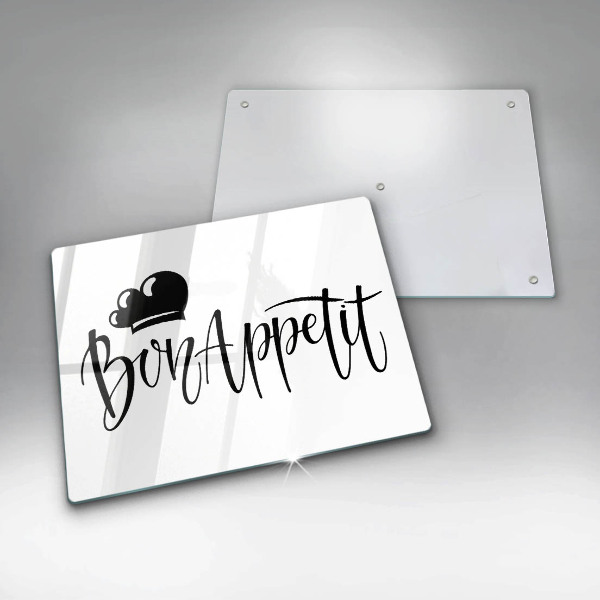Skärbräda i härdat glas Inskriptionen Bon Appetit
