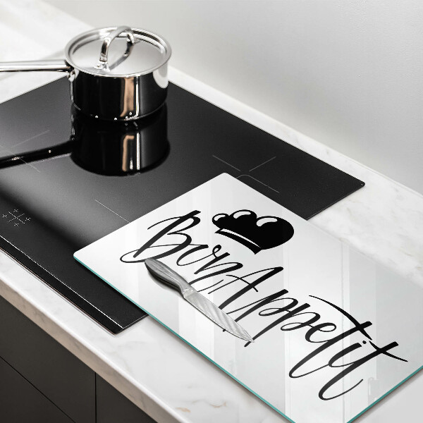 Skärbräda i härdat glas Inskriptionen Bon Appetit