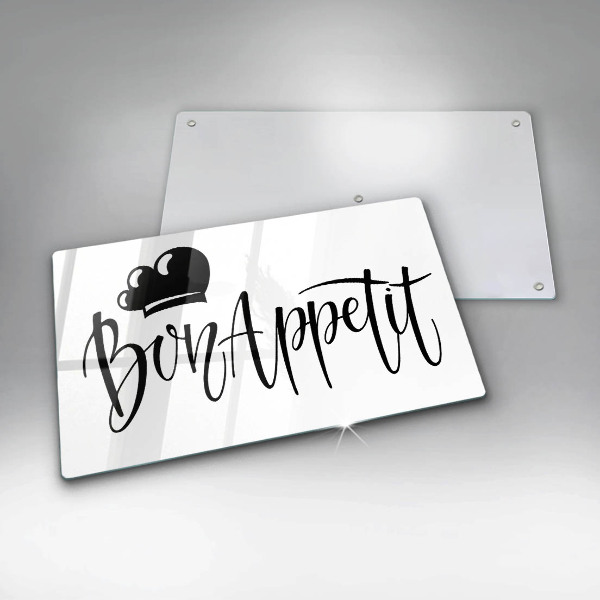 Skärbräda i härdat glas Inskriptionen Bon Appetit
