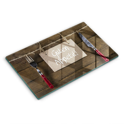 Skärbräda i härdat glas På brädorna står det Guten Apetit