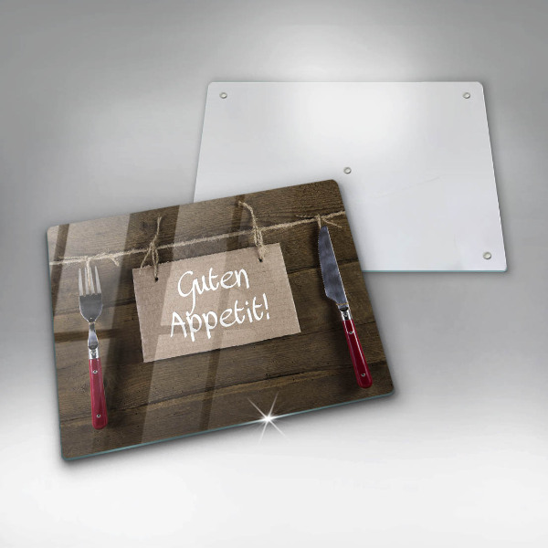 Skärbräda i härdat glas På brädorna står det Guten Apetit