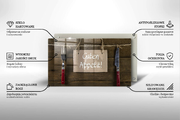 Skärbräda i härdat glas På brädorna står det Guten Apetit