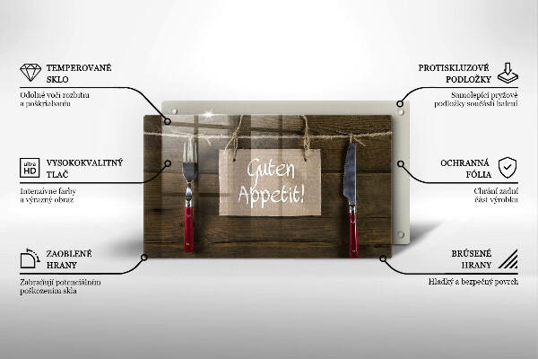 Skärbräda i härdat glas På brädorna står det Guten Apetit