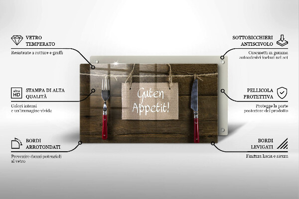 Skärbräda i härdat glas På brädorna står det Guten Apetit