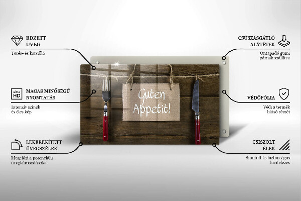 Skärbräda i härdat glas På brädorna står det Guten Apetit