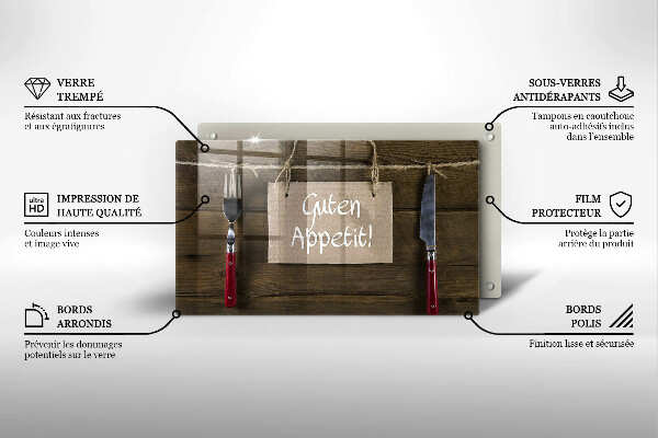 Skärbräda i härdat glas På brädorna står det Guten Apetit