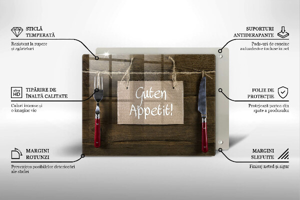 Skärbräda i härdat glas På brädorna står det Guten Apetit