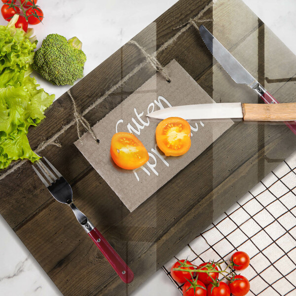 Skärbräda i härdat glas På brädorna står det Guten Apetit