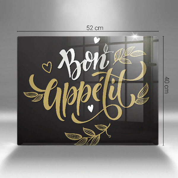 Skärbräda i härdat glas Inskriptionen Bon Appetit