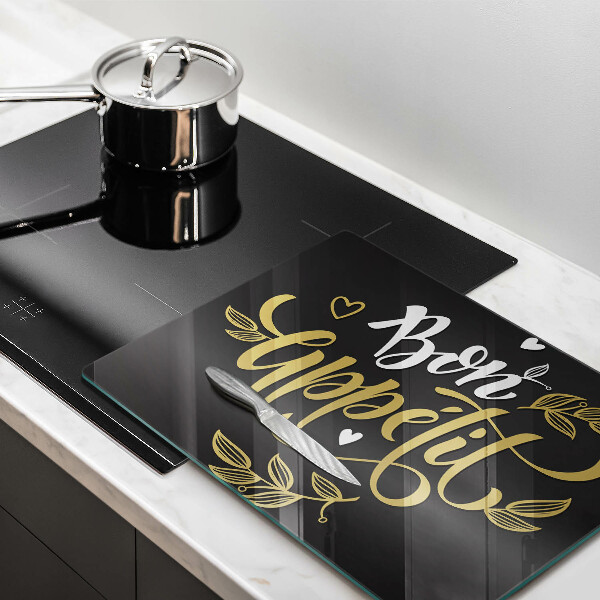 Skärbräda i härdat glas Inskriptionen Bon Appetit