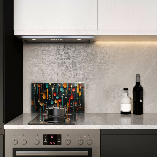 Skärbräda i härdat glas Färgglada skedar och gafflar