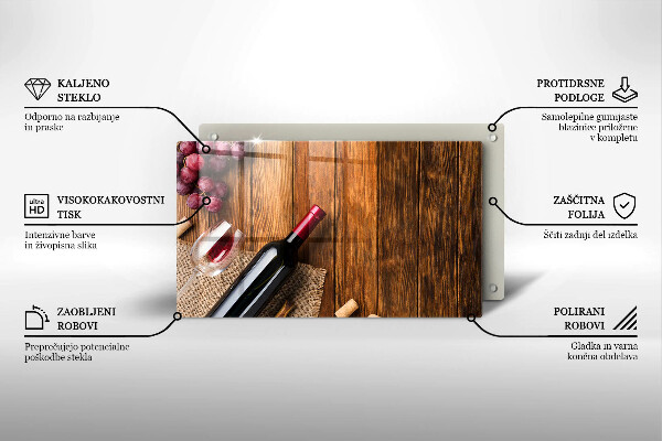 Skärbräda i härdat glas En flaska rött vin