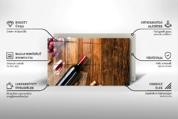 Skärbräda i härdat glas En flaska rött vin